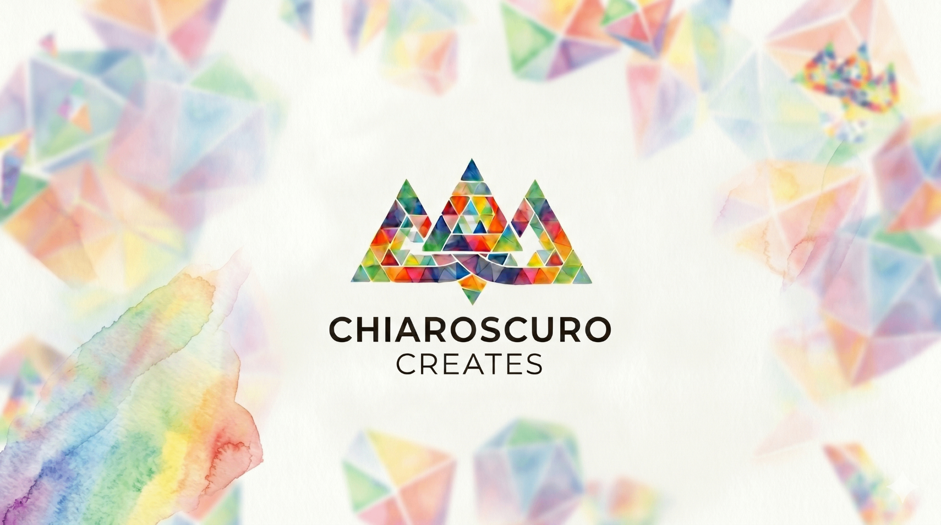 Chiaroscuro Creates — three prismatic mosaic triangles wordmark